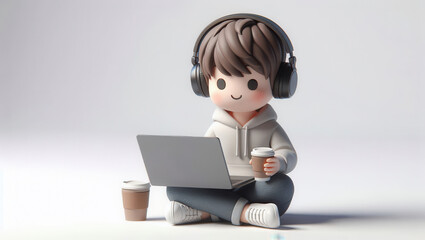 Young boy engaged in online learning home workspace digital art cozy atmosphere close-up view