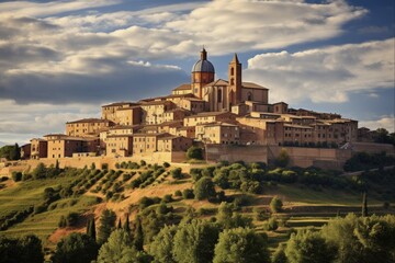 Fototapeta premium Urbino Landscape in Italy. Captivating View of Urbino, a Historic Town of Italy, in the Lush Green Landscape of Europa