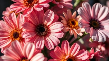 Fototapeta premium Close-up of beautiful pink daisies in full bloom with bright details