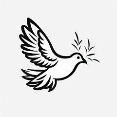 Obraz premium White Peace Dove Flying With Leaf. Coloring Page for Kids. Illustration of Pigeon Animal with Wings Spread
