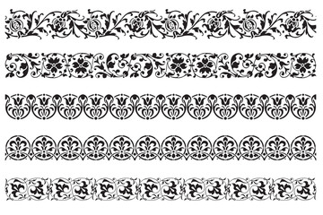 Set of decorative seamless ornamental border - Vector modular