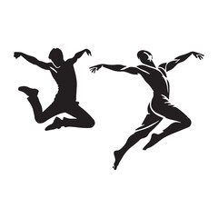 Artistic-themed set of jumping man silhouette digital art designed to inspire creativity in any project - man jumping vector set - man jumping illustrations set
