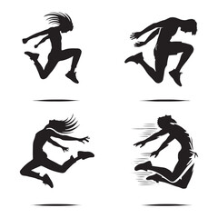 Dynamic-themed set of jumping man silhouette digital art showcasing movement and energy in designs - man jumping vector set - man jumping illustrations set
