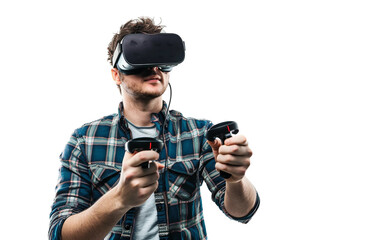 A virtual reality gaming setup with a player fully immersed in an exciting gaming experience Isolated on transparent background PNG