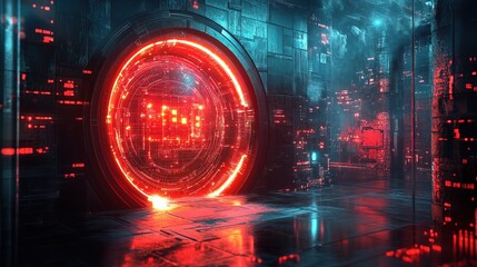 Obraz premium A virtual bank vault secured by blockchain, digital locks and holographic security measures 