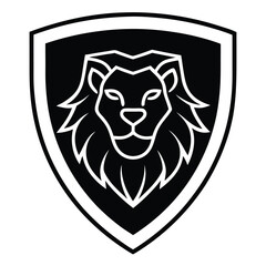 Obraz premium Lion Head Silhouette on Shield Vector Art - Black Lion Head Logo Design