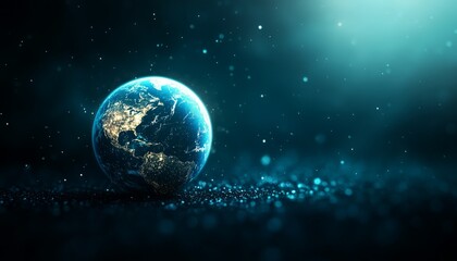 Fototapeta premium Conceptual depiction of a vibrant green Earth surrounded by cosmic elements emphasizing environmental themes and global awareness
