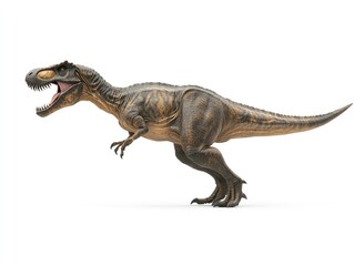 Obraz premium Roaring Dinosaur Side Profile, Prehistoric Creature, White Background, Jurassic Era Illustration, Educational Use