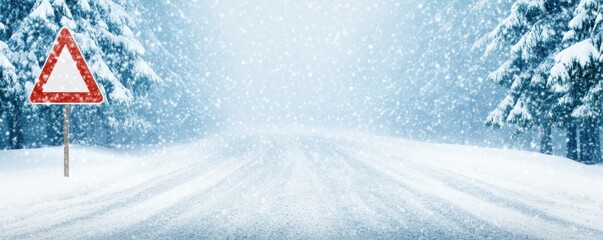 Snow squall hits road winter wonderland landscape blurred visibility serene environment