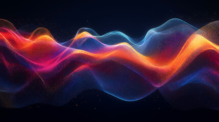 Fototapeta premium Abstract waves, vibrant colors, neon glow, fluid motion, dynamic energy, digital art, luminous ribbons, flowing lines, electric blue, hot pink, fiery orange, black background, futuristic