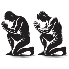 Editable set of kneeing man silhouette digital art for custom projects and digital use - man kneeing vector set - man kneeing illustrations set
