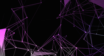Abstract network connection background with purple lines and dots on black backdrop