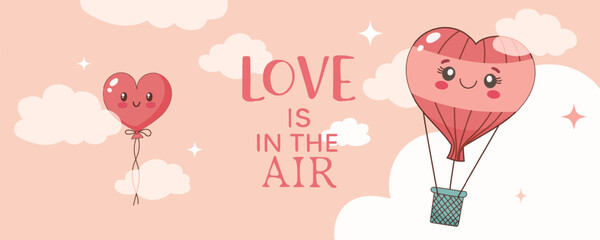 Panoramic banner for Valentine's Day. Love is in the air. Background for poster, celebration, website, printing. Vector graphics.