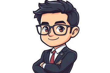 Obraz premium Happy Cartoon Businessman Portrait in Suit