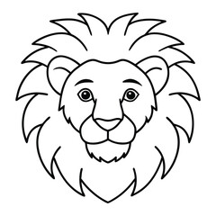 Lion Head Line Art Vector Illustration, Lion Head Outline and Drawing Vector Design