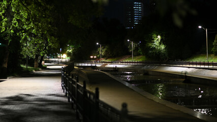 Almaty city night view. Esentai river, Almaty, Kazakhstan