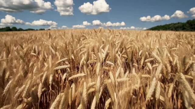 A golden wheat field swaying in the summer breeze