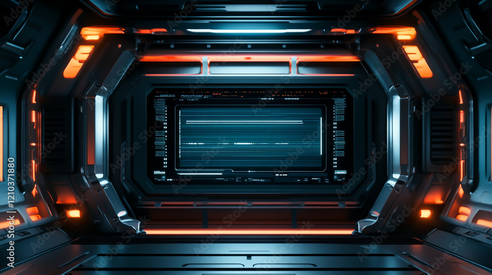 Poster abstract technology background with a futuristic computer screen cinematic view.
