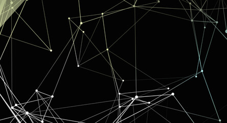 Abstract Network of White and Light Yellow Lines on Black Background Modern Art Concept