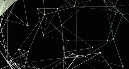 Abstract Geometric Connection Network With White Lines and Nodes On a Black Background