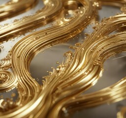 Close-up of shiny gold swirl patterns on a reflective surface, sparkly, luxury, festive