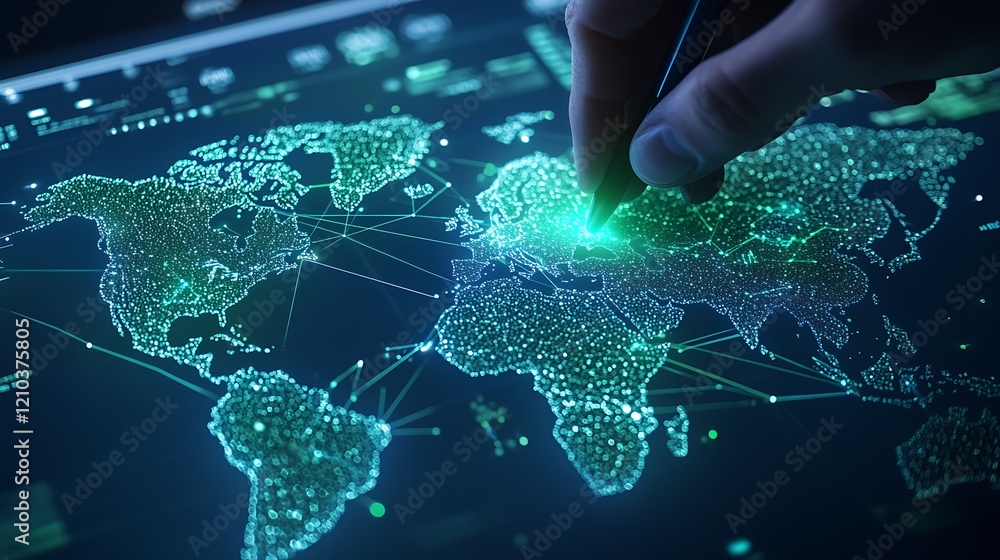 Poster exploring the global digital network through interactive mapping technology