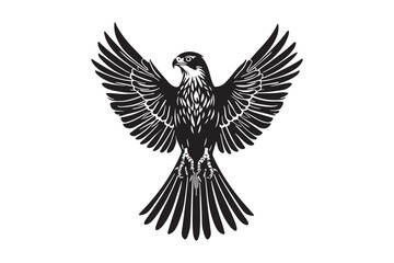 Detailed Black and White Flying Eagle Vector Art