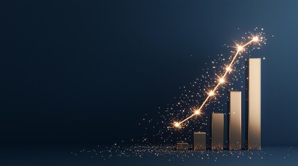 Growth trend visualized as a golden staircase with sparkling effects illustrating progress and success in metrics