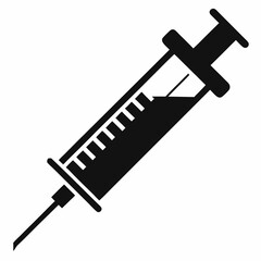 Medical syringe vector icon Black silhouette