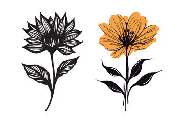 Botanical Flower Illustration with Bold Black Outline