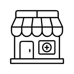 pharmacy storefront icon, pharmacy storefront line art - simple line art of pharmacy storefront, perfect for pharmacy storefront logos and icons