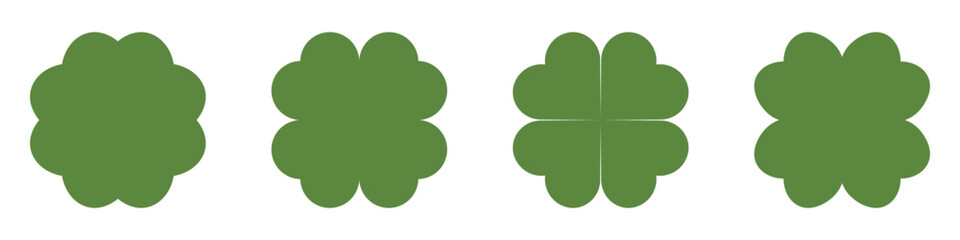 Good luck four leaf clover flat icon set isolated on transparent background.
