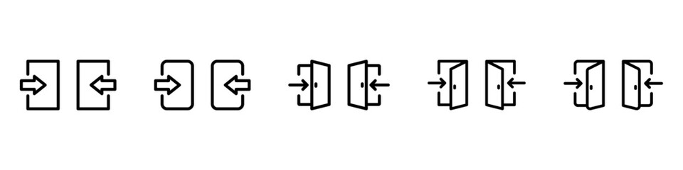 Door icons set. Open, close and ajar door. Doors collection.