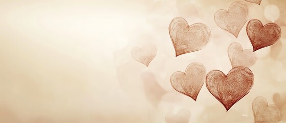 Obraz premium Clean beige background with faint heart outlines Valentine's day Background