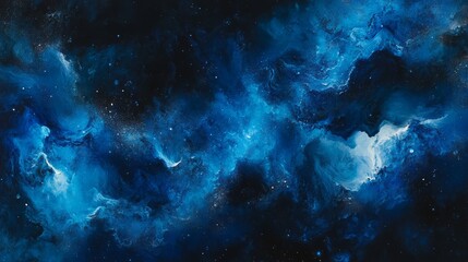 Obraz premium Deep blue cosmic particles in dark background, ethereal and magical, luxurious and vibrant, abstract and elegant, soft light and high detail reflections