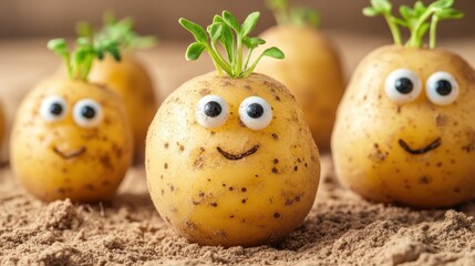 Cute potatoes with sprouts and googly eyes.