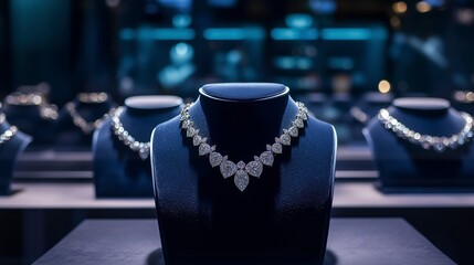 High-end luxury jewelry pieces including diamonds on display in a boutique setting