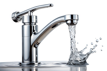 faucet with water drop isolated on white background. Transparent PNG