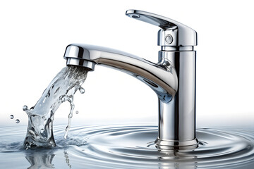 water flowing from a faucet isolated on white background. Transparent PNG