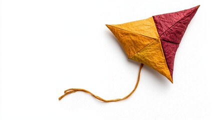 Fototapeta premium A Delicate Handcrafted Kite Crafted from Autumn Leaves Against a Pristine White Background