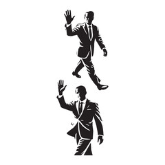 Unique set of waving man silhouette digital art tailored for illustration needs - man waving vector set - man waving illustrations set
