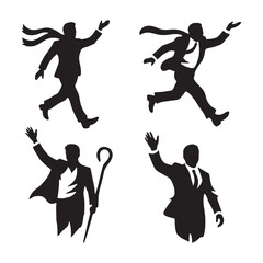 Editable set of waving man silhouette digital art with customizable features - man waving vector set - man waving illustrations set
