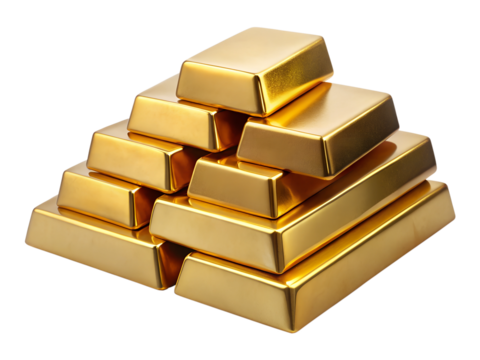 stack of gold bars isolated on white background. Transparent PNG