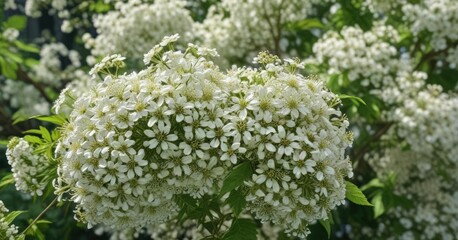 Dense clusters of delicate white elderberry flowers, June ,  blossom,  elderflower,  natural