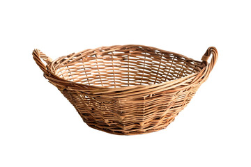Obraz premium Round Wicker Basket with Handles: Easy to Carry and Stylishly Practical Isolated on Transparent Background