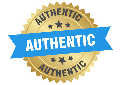 authentic. authentic round blue and gold label isolated on transparent background