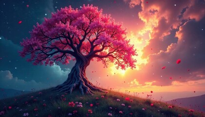 Ornate Tree of Life, radiant hues, ethereal aura, eternity, painting