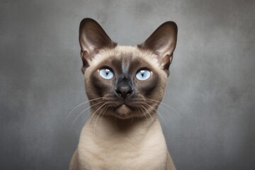 Portrait of a happy tonkinese cat in front of bare concrete or plaster wall