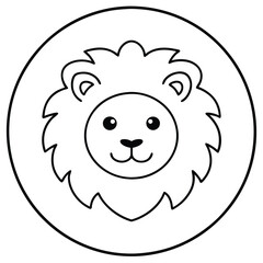 Lion Head in Circle Line Art Vector Illustration and Logo Outline Drawing