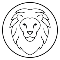 Lion Head in Circle Line Art Vector Illustration and Logo Outline Drawing